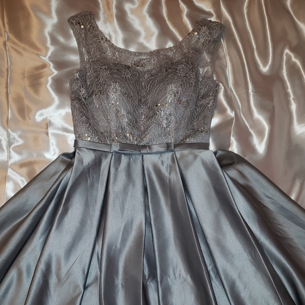Gray/ Silver Dress with Lace Up Back